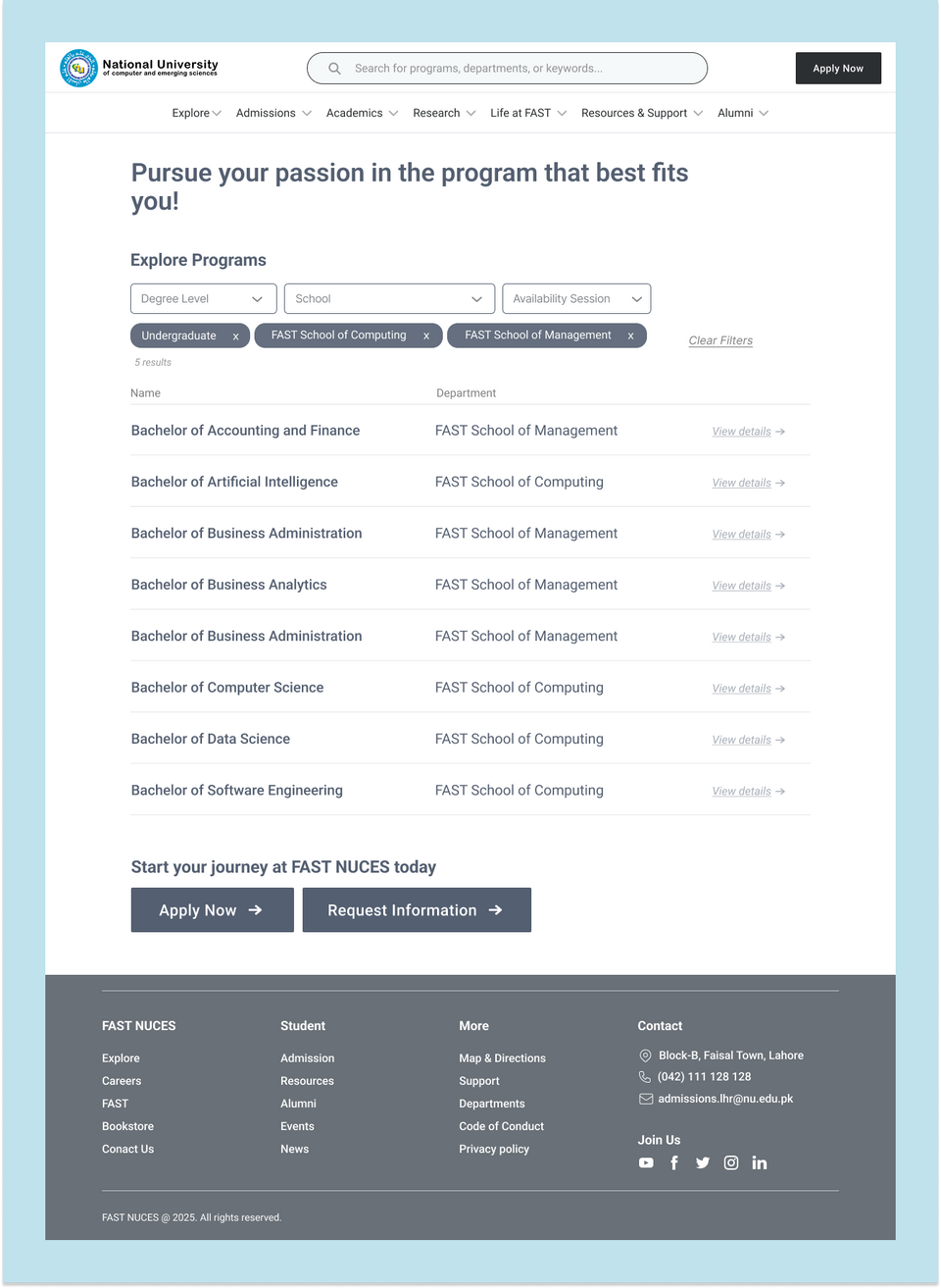 FAST NUCES dashboard wireframe artifact